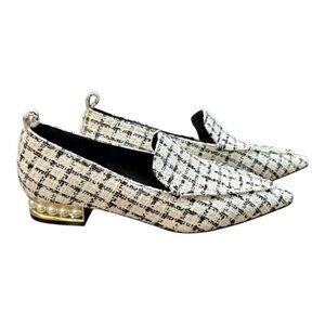 Elegant Tweed Loafers with Pearl Heel
